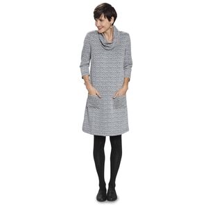 Northstyle Herringbone Knit Pocket Dress, Cowlneck, 3/4 Sleeves, Black & White